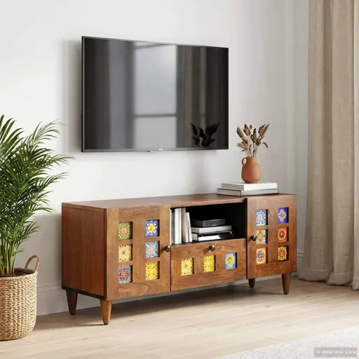 Mueble de TV Nogal 105 x 33 x 46 cm Madera de Mango Maciza