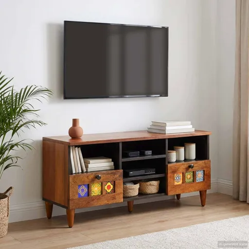 Mueble de TV Nogal 100 x 33 x 46 cm Madera de Mango Maciza