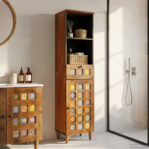 Mueble de Cuarto de Baño Con Cajón Nogal 38 x 33 x 160 cm