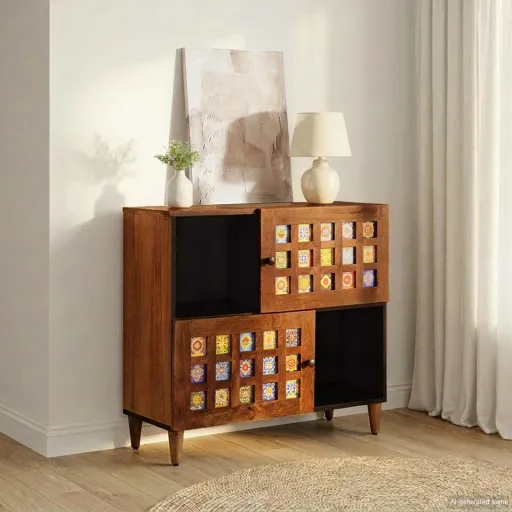 Aparador Nogal 80 x 33 x 75 cm Madera de Mango Maciza