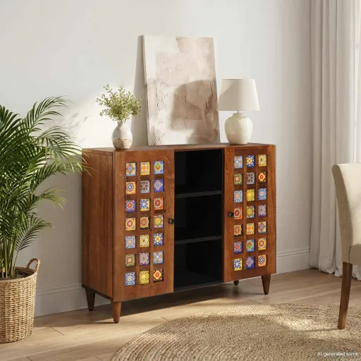 Aparador Nogal 90 x 33,5 x 75 cm Madera de Mango Maciza