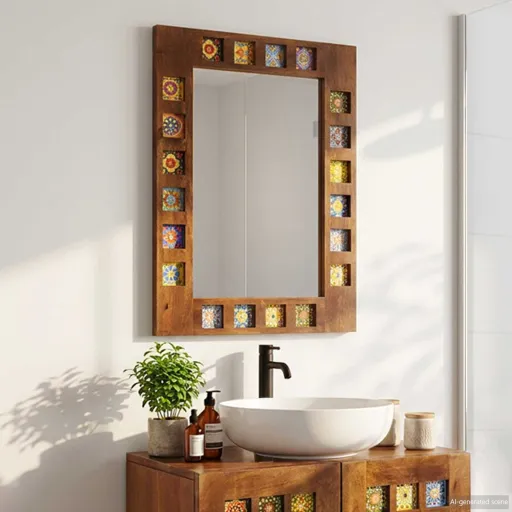 Espejo de Baño Nogal 50 x 70 x 2,5 cm Madera de Mango Maciza
