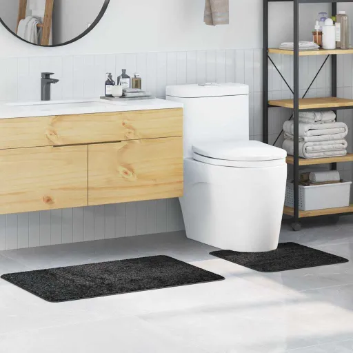 Conjunto de Alfombra de Baño Antideslizante   Gris Oscuro (2 pcs)