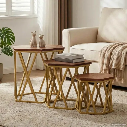Mesas de Centro Marrón 55 x 55 x 50 cm Madera de Mango Maciza