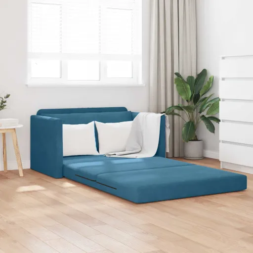Sofá Cama 110cm Azul Terciopelo