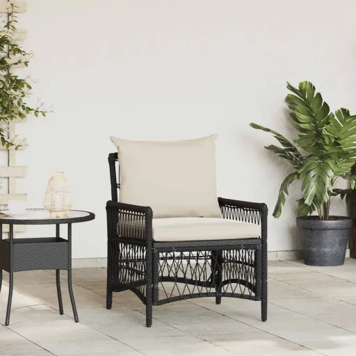 Silla de Jardín Con Cojín Negro 73 x 61 x 77 cm Ratán Sintético