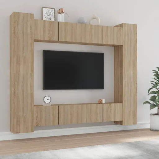 Set de Muebles Para TV 8 Pzas Madera Contrachapada Roble Sonoma