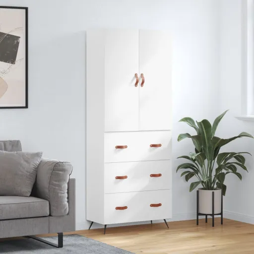 Aparador Alto Madera Contrachapada Blanco 69,5x34x180 cm