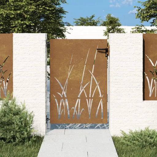 Puerta de Jardín Acero Corten Diseño Hierba 85x150 cm