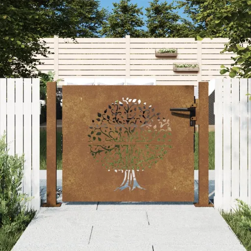 Puerta de Jardín 100x75 cm de Acero Corten Con Diseño de Árbol