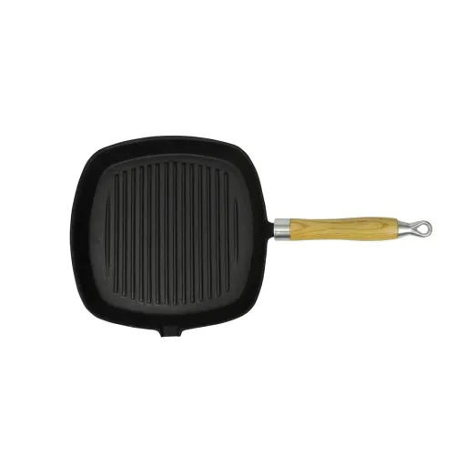 Sartén Parrilla de Hierro Fundido Con Mango de Madera 20x20 cm
