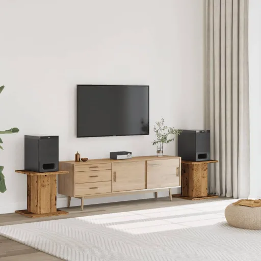 Soportes Altavoces 2 Uds Madera Roble Envejecido 30x30x40 cm
