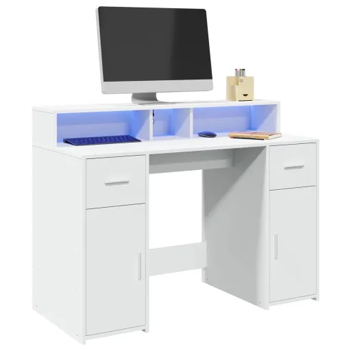 Escritorio Con Luz LED Madera Ingeniería Blanco 120x55x91 cm