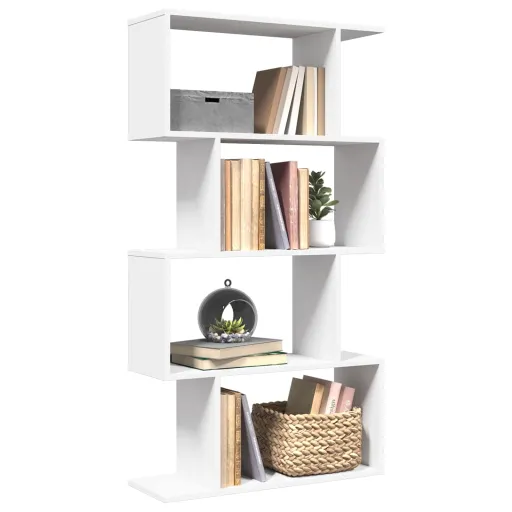 Librería Biombo de 4 Niveles, Blanca, 70 x 24 x 129 cm, Madera de Ingeniería