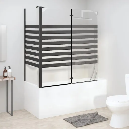 Mampara de Baño a Rayas Vidrio Templado 120x68x130 cm