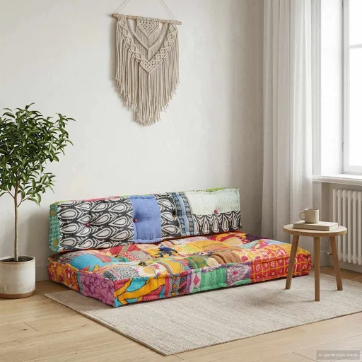 Cojín Para Sofá de Palés Tela Multicolor Patchwork