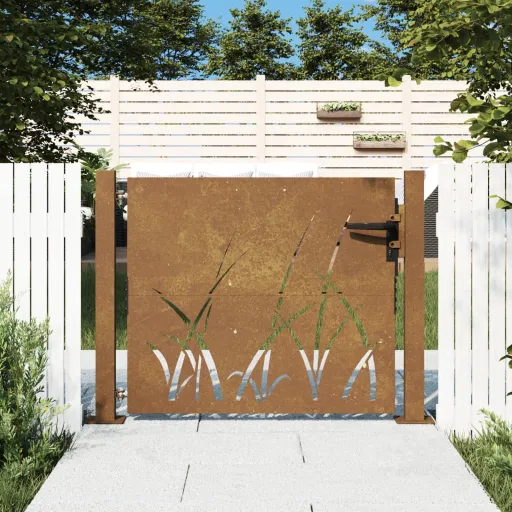 Puerta de Jardín 100x100 cm de Acero Corten Con Diseño de Hierba