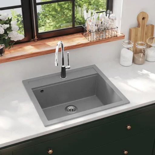 Fregadero de Cocina de Granito Con un Seno Gris