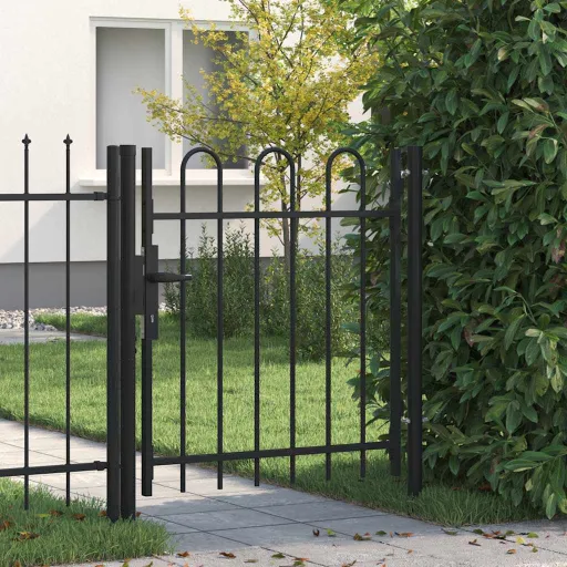 Cancela de Valla Con Una Puerta y Arcos Acero Negro 1x1 m