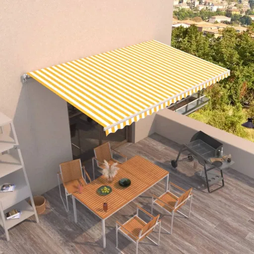 Toldo Retráctil Manual Amarillo y Blanco 500x300 cm