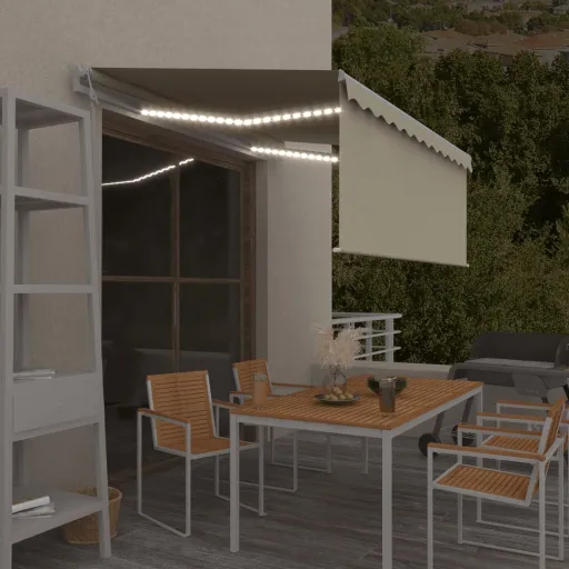 Toldo Automático Persiana LED Sensor Viento Crema 3,5x2,5 m