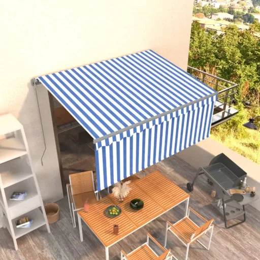 Toldo Retráctil Manual Con Persiana Azul y Blanco 3x2,5 m