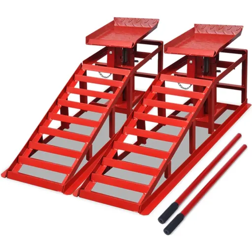 Rampas de Reparación de Coches 2 Uds Acero Rojo