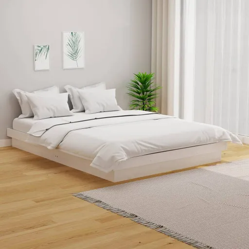 Estructura de Cama Doble Sin Colchón Madera Maciza Blanco