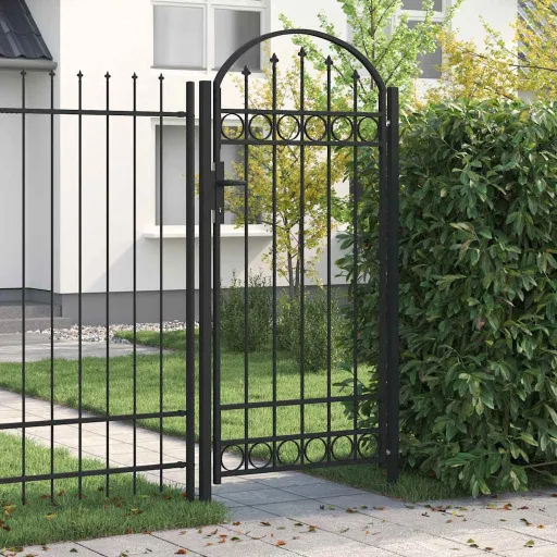 Puerta de Jardín Con Arco Superior 100x250 cm Acero Negro