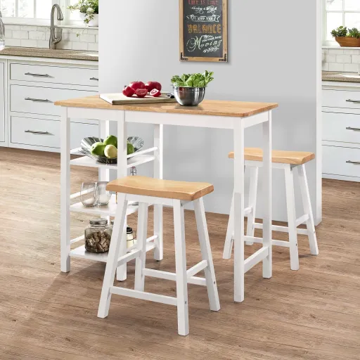 Conjunto de Mesa Alta de Cocina 3 Piezas MDF Blanco