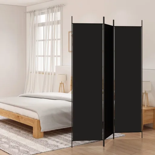 Biombo Divisor de 3 Paneles de Tela Negro 150x200 cm