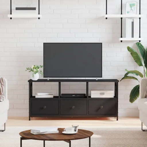 Mueble de TV Hierro y Madera Contrachapada Negro 102x33x45 cm