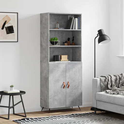 Aparador Alto Madera Contrachapada Gris Hormigón 69,5x34x180 cm