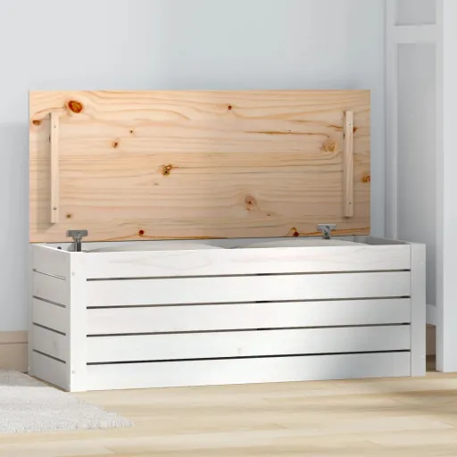 Caja de Almacenaje Madera Maciza de Pino Blanco 89x36,5x33 cm