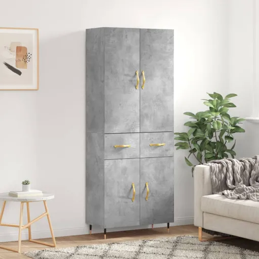 Aparador Alto Madera Contrachapada Gris Hormigón 69,5x34x180 cm