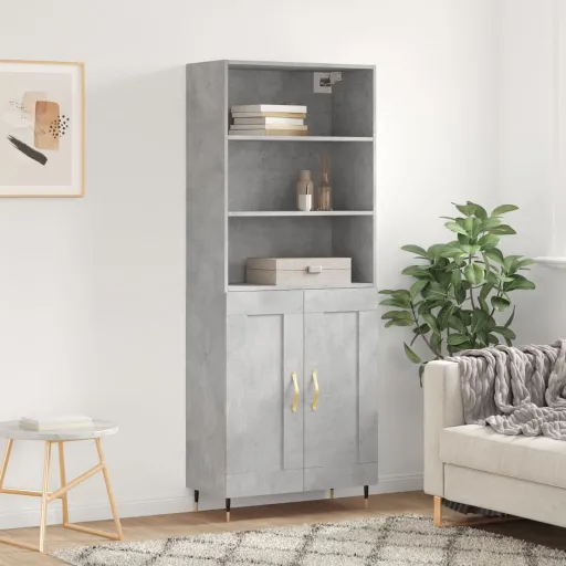 Aparador Alto Madera Contrachapada Gris Hormigón 69,5x34x180 cm