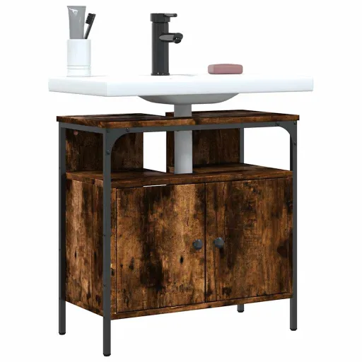 Armario Lavabo Baño Madera Ingeniería Roble Ahumado 60x30x60 cm