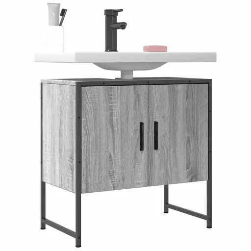 Armario Lavabo Baño Madera Ingeniería Gris Sonoma 60x33x60 cm