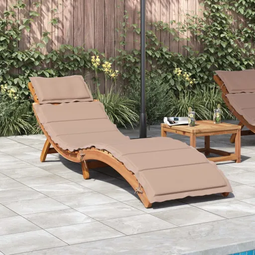 Tumbona Con Cojín Taupe Madera Maciza de Acacia