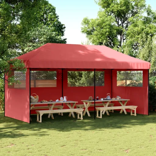 Tienda de Fiesta Plegable Pop-Up 3 Paredes Laterales Burdeos