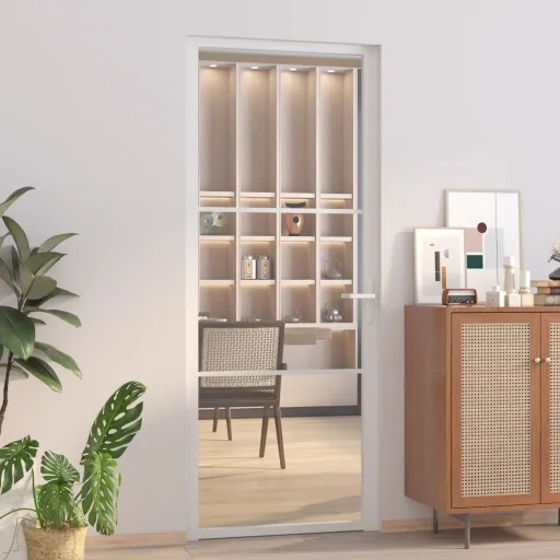 Puerta Interior Vidrio EGS y Aluminio Blanco 83x201,5 cm