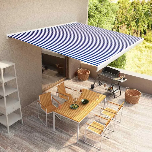 Toldo de Carrete Motorizado Azul y Blanco 400x300 cm