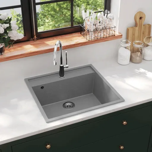 Fregadero de Cocina Con Rebosadero Granito Gris