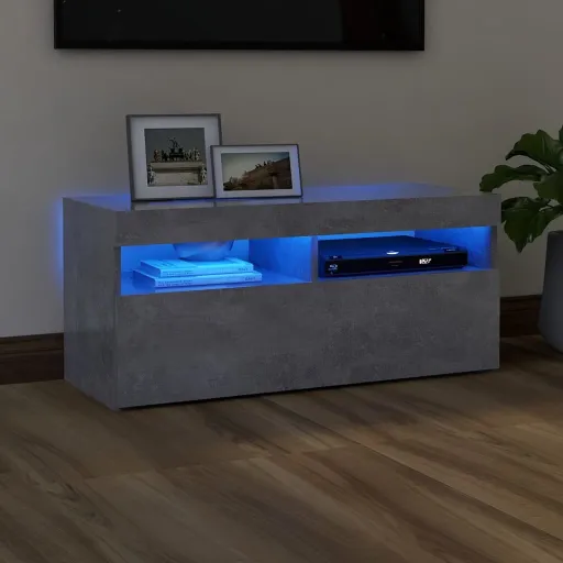 Mueble de TV Con Luces LED Gris Hormigón 90x35x40 cm