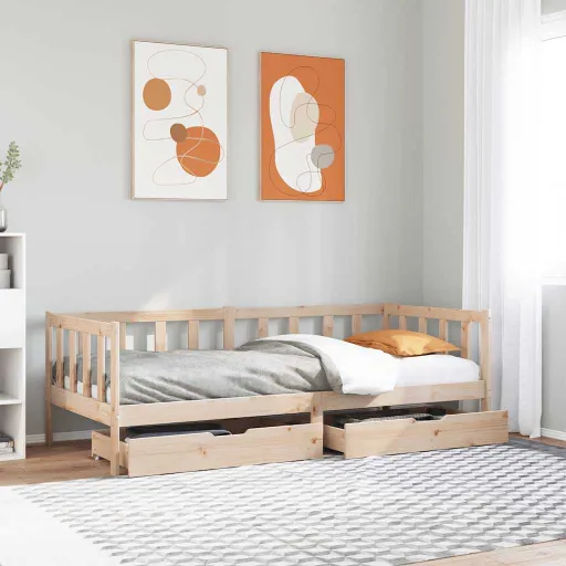 Sofá Cama Con Cajones Madera Maciza de Pino 90x190 cm