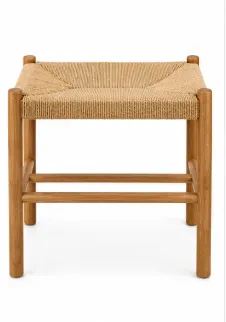 Banco de Madera de Roble Natural Con Asiento de Cuerda 55 x 35 x 45 cm