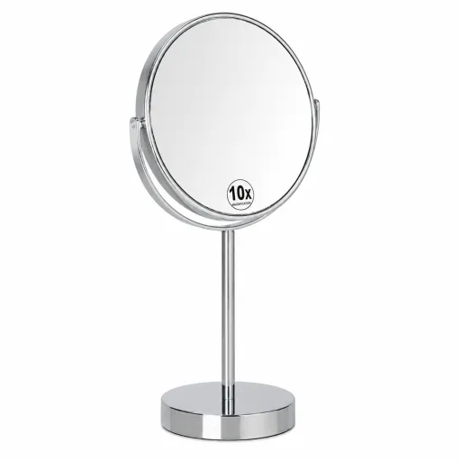 Espejo de Mesa Cromado 10x Para Maquillaje y Cuidado Facial