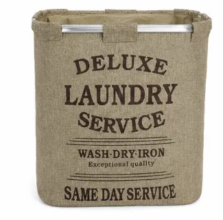 Cesto Para Ropa Doble de Poliéster Beige Alta Capacidad