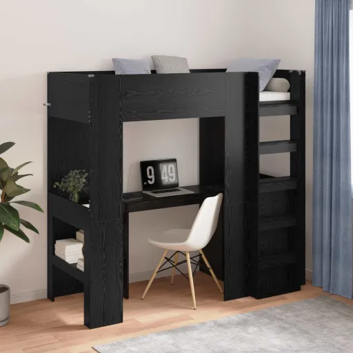 Estructura de Litera Con Escritorio Roble Negro 75 x 190 cm