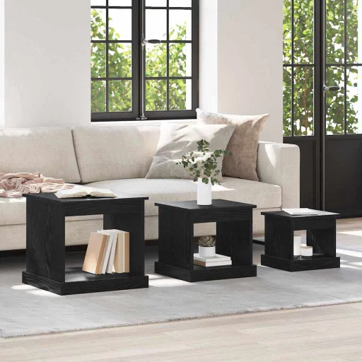 Mesa de Café   Roble Negro Madera Contrachapada (3 pcs)